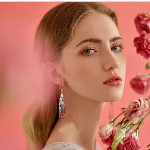 18K Yellow Gold with Natural Imperial Red Blue Jasper Stone Drop Hook Earrings